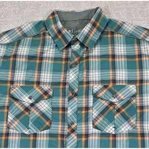 Kuhl Green Eluxur Plaid Pearl Snap Short Sleeve Shirt Hiking Walking Mens Medium